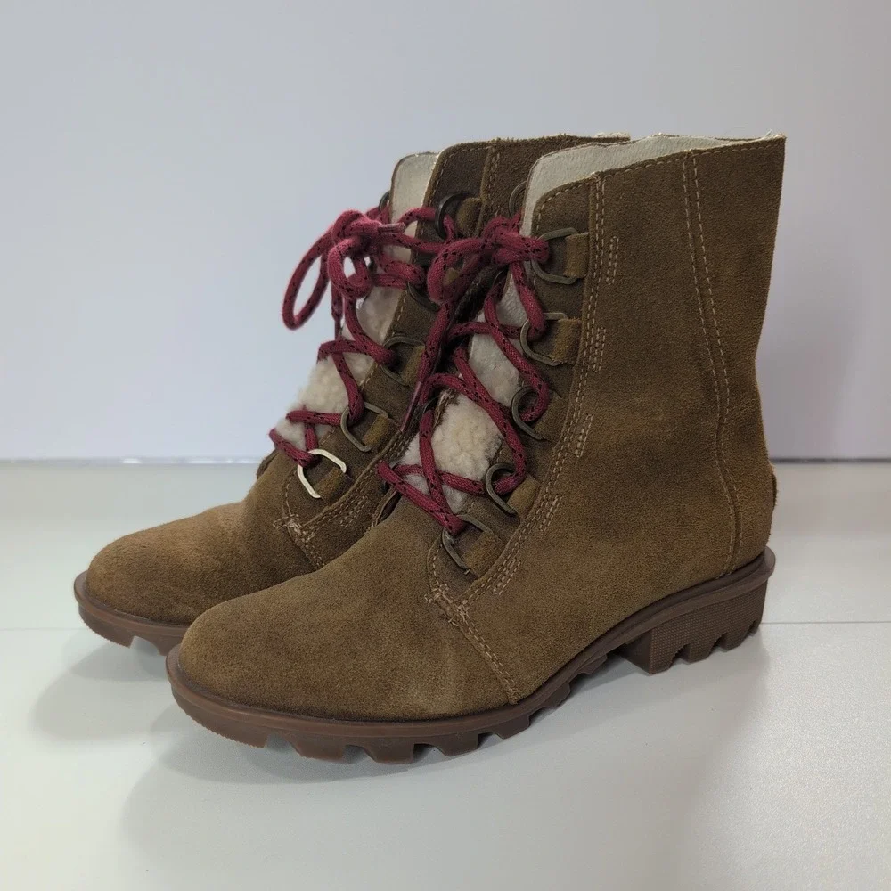 Sorel Lennox Lace Waterproof Suede Boots Elk Brown LL3652-286 Womens 6.5